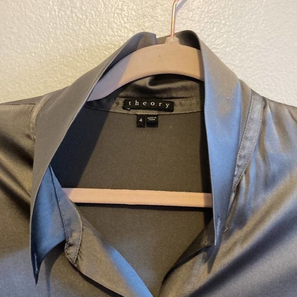 Theory Charcoal Pure Silk Short Sleeve Button Down Tunic Dress - Picture 6 of 8